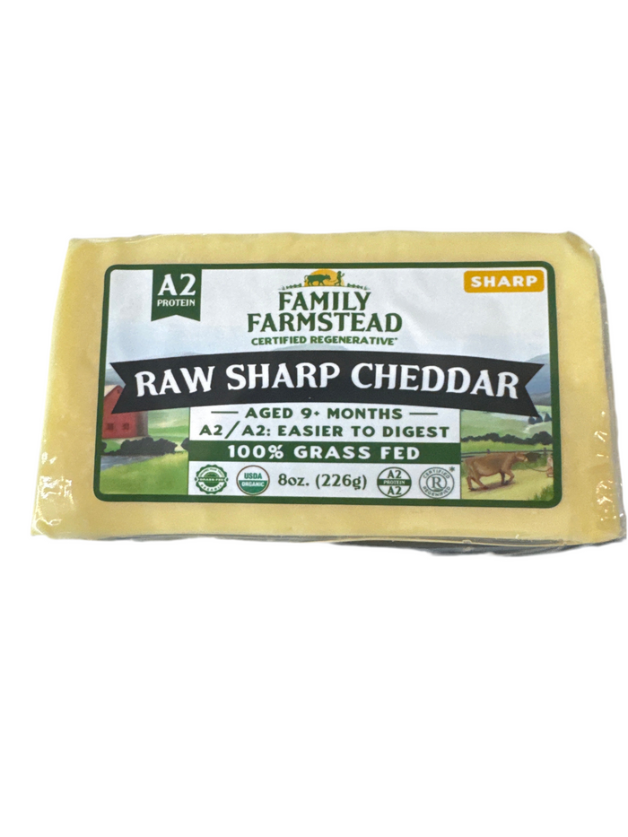 A2 Raw Sharp Cheddar, Organic, Aged 9 months, Grass-fed