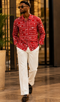 African Mud Cloth Print Long-Sleeve Shirt