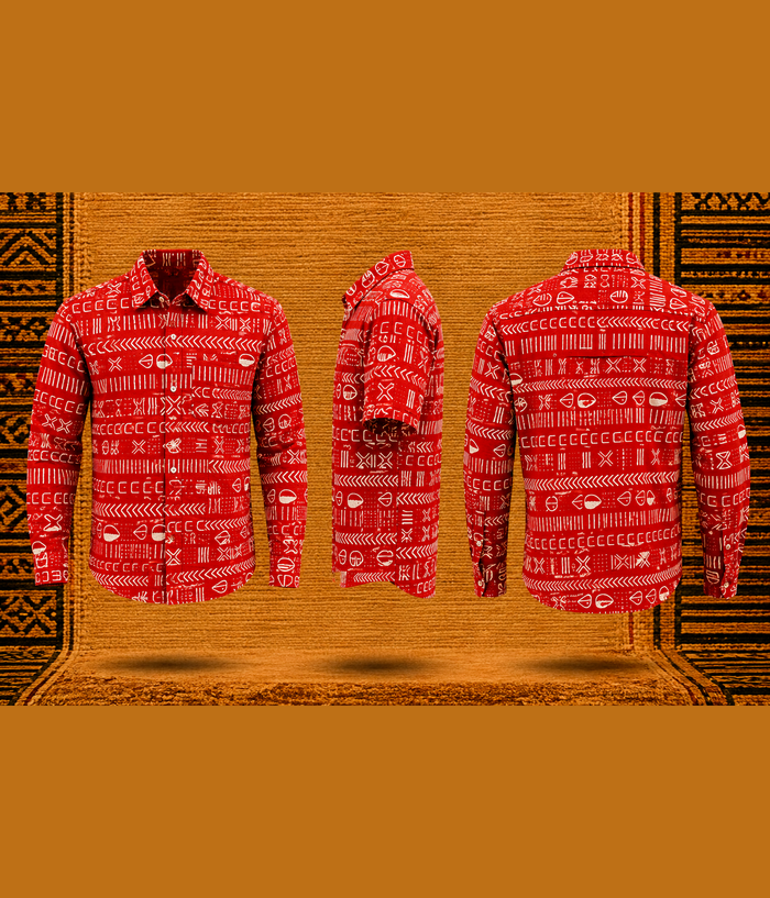 African Mud Cloth Print Long-Sleeve Shirt