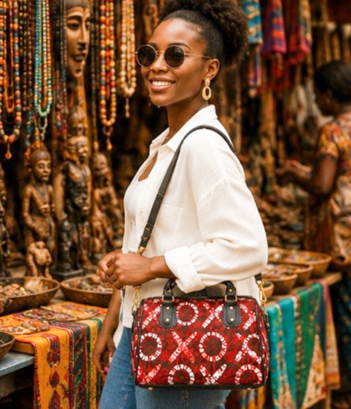 African Print Convertible Boston Handbag – Red & Black