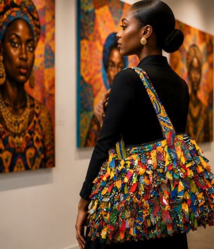 African Print Strips Purse – East/West Multicolor Statement Bag