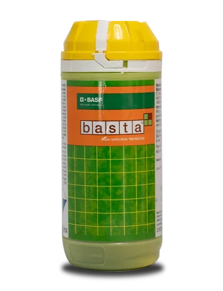 Basta Herbicide by BASF - Yellow cap bottle with orange and green label, a powerful non-selective weed killer.