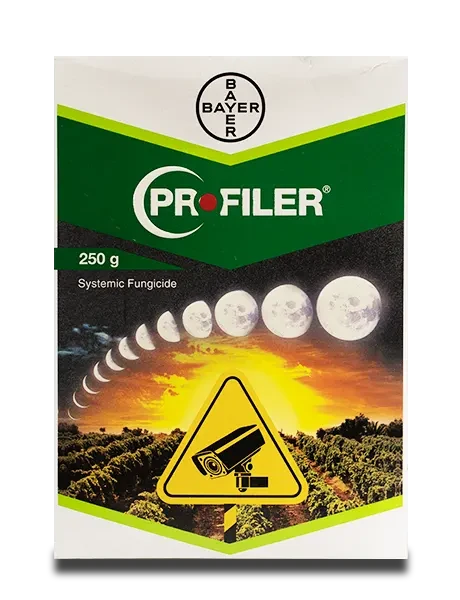 Bayer Profiler Fungicide 250g packaging featuring the moon phase graphic and surveillance camera icon representing 24/7 protection.