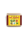 Mr. NANO Flower Booster container with a yellow label displaying crop graphics, including tomatoes and chili peppers.