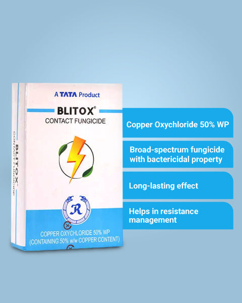 Image showing chemical composition and benefits of rallis blitox fungicides