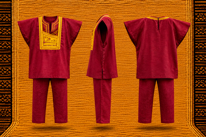 Boys’ Traditional African Embroidered Two-Piece Outfit
