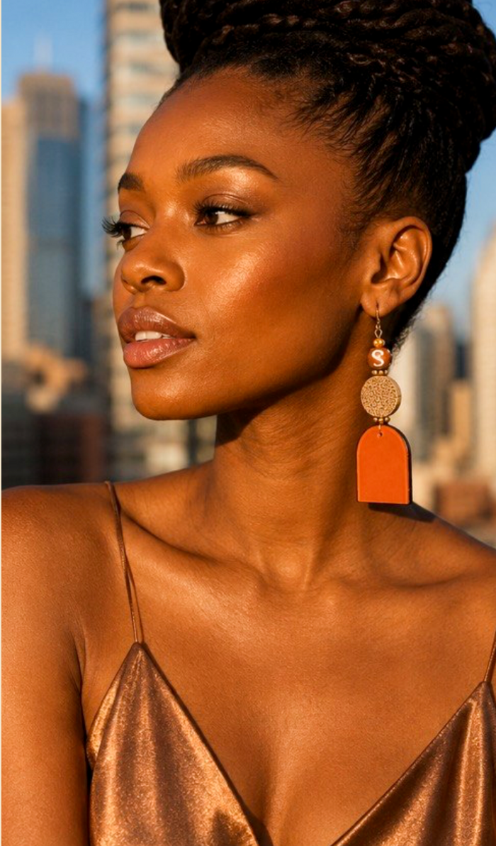 Burnt Orange & Wood Artisan Drop Earrings
