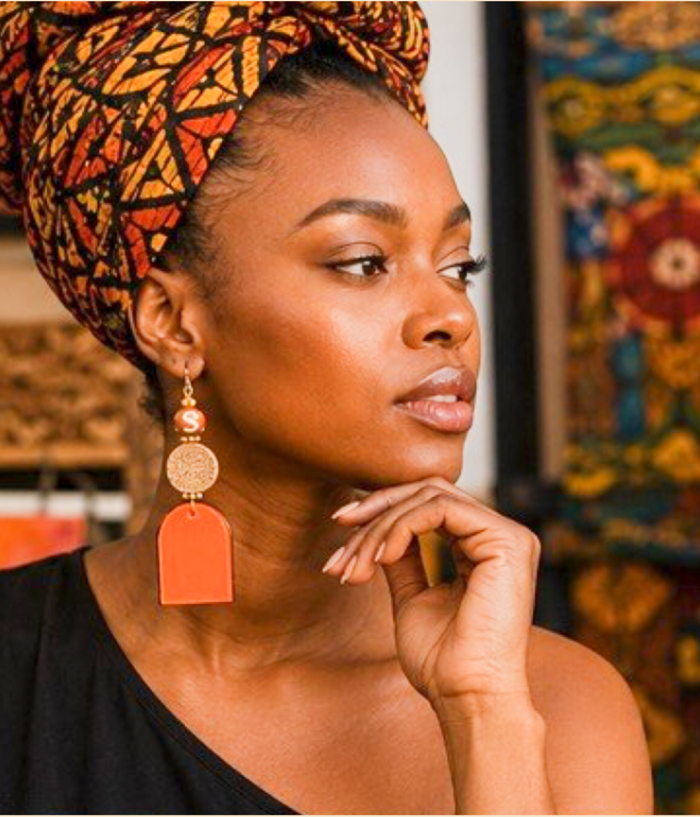 Burnt Orange & Wood Artisan Drop Earrings