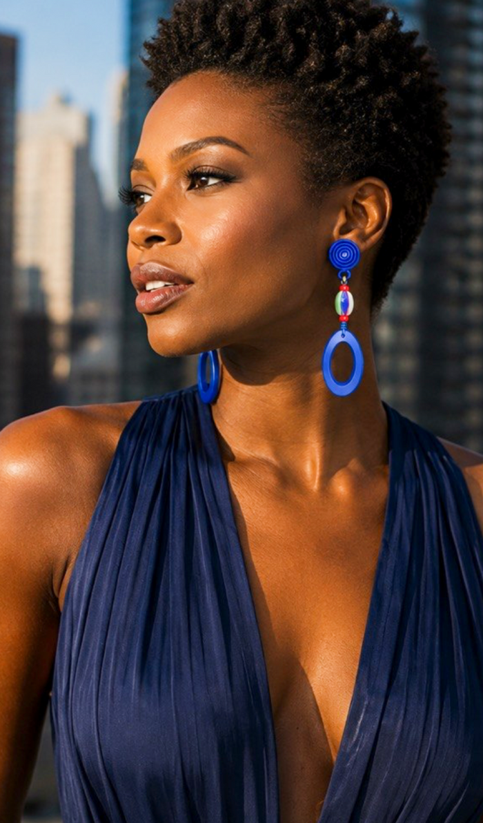 Cobalt Blue Spiral & Beaded Clip-On Drop Earrings