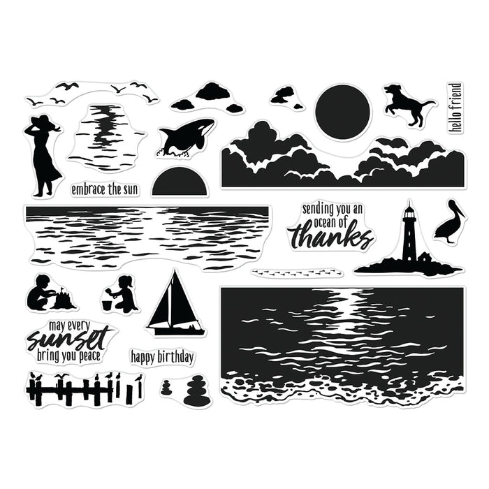 Color Layering Sunset over Waves Clear Stamp Set
