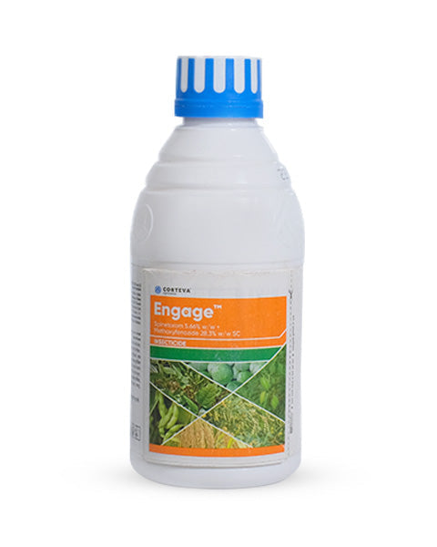 Corteva Engage Insecticide bottle contains Spinetoram 5.66% w/w + Methoxyfenozide 28.3% w/w SC.