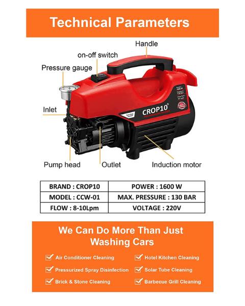 CROP-10 1600W ELECTRIC PORTABLE HIGH PRESSURE CAR WASHER MACHINE | IMPLEMENTS