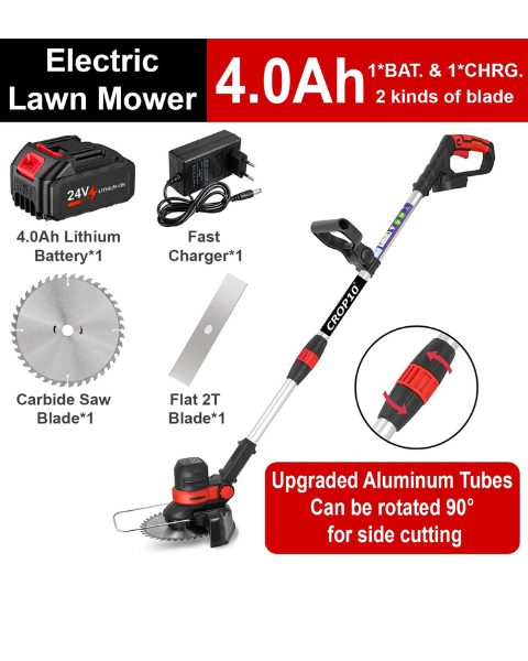 Crop 10 Cordless Electric Portable Grass Cutter 3-in-1 Mower, Grass Trimmer & Weed Cutter| 24V 4Ah Li-Ion Battery Powered