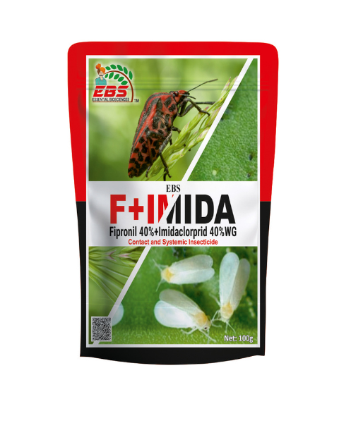 Essential Biosciences EBS F+IMIDA 100g pack for crop protection against pests like whiteflies and beetles.