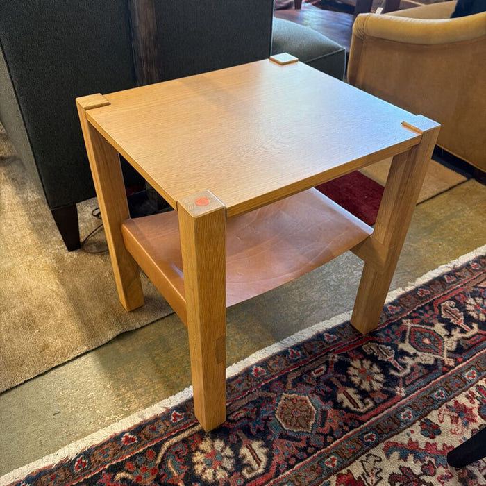 END TABLE W LEATHER SHELF