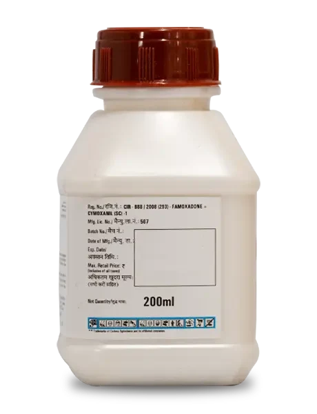 Label on the Equation Pro Fungicide bottle showing general information details, and is 200ml in size.