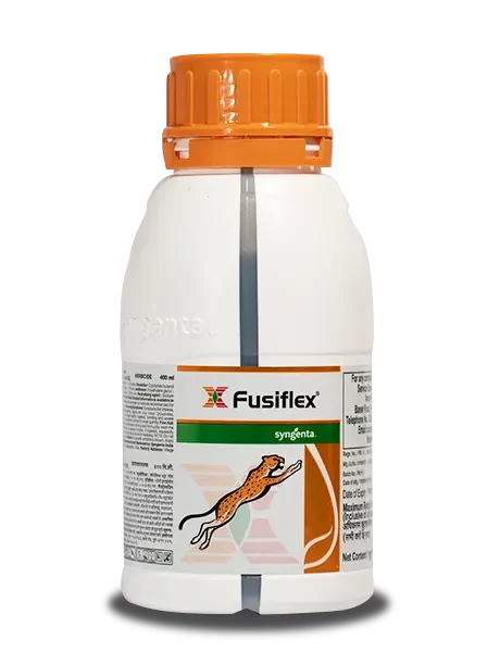 Syngenta Fusiflex Herbicide bottle contains Fluazifop-p-butyl 11.1% w/w + Fomesafen 11.1% w/w SL.