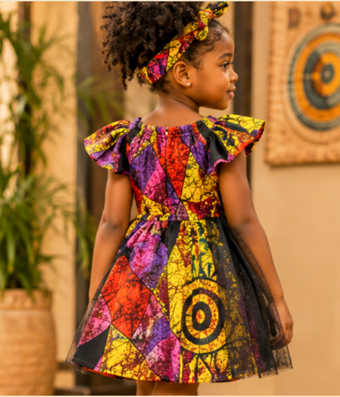 Girls’ Multicolor African Print Tulle Dress