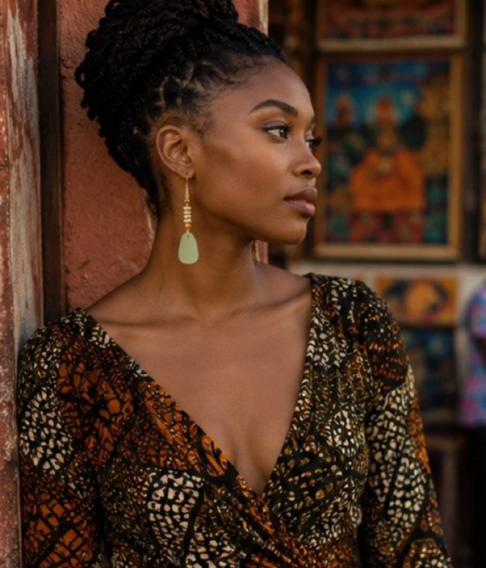 Green & Gold Artisan Drop Earrings