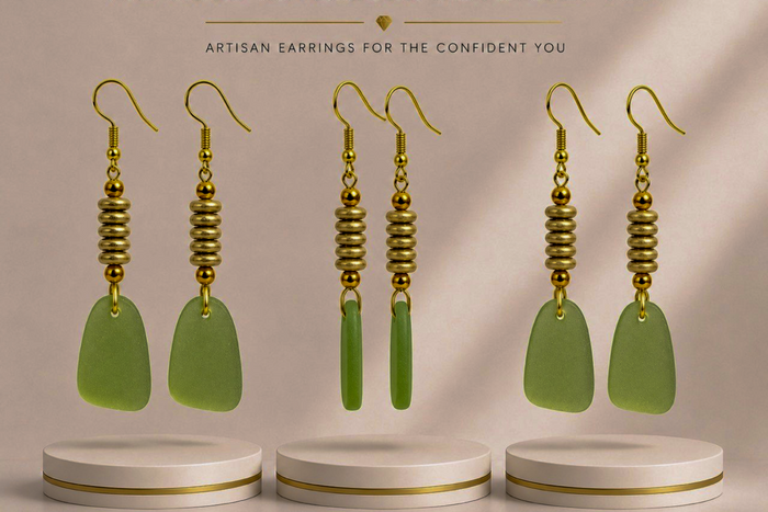 Green & Gold Artisan Drop Earrings