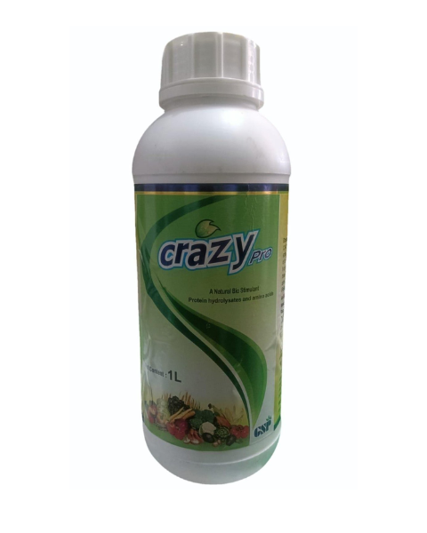 GSP Crazy Pro natural bio stimulant 1L bottle containing protein hydrolysates and amino acids for crop growth.