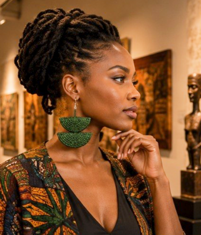 Handmade Green Woven Statement Earrings