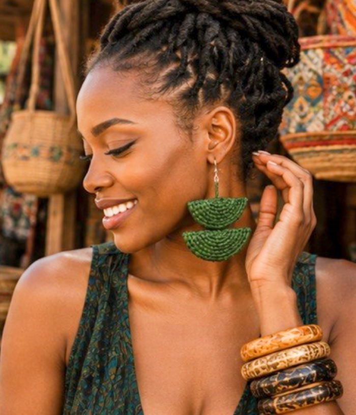 Handmade Green Woven Statement Earrings