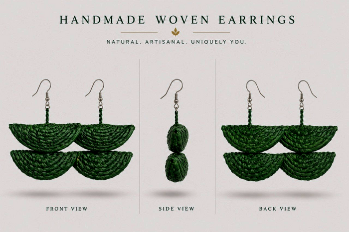 Handmade Green Woven Statement Earrings