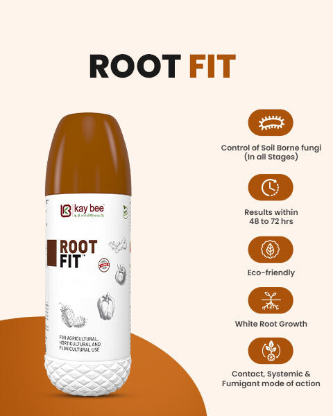 Kay Bee Bio-Organics ROOT FIT banner highlighting 100% organic roots safety and crop immunity improvements.
