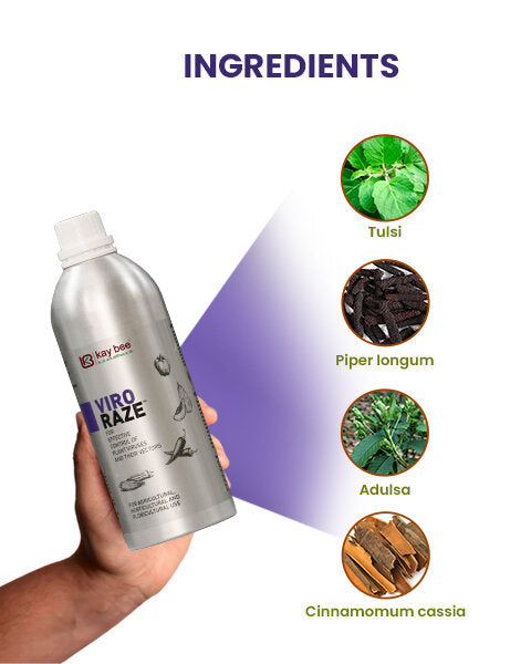 Here is a detailed breakdown of the features, composition, and visual evidence of effectiveness for Kay Bee Bio-Organics Viroraze: