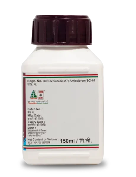Label on Kirari Amisulbrom Fungicide bottle showing manufacturer,general information details and is 150ml in size.