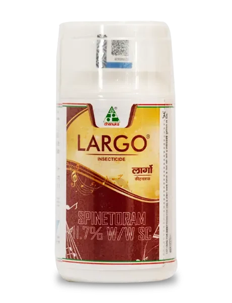 Bottle of Dhanuka Largo Insecticide containing Spinetoram 11.70% SC