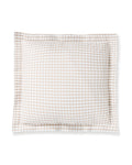 The Luxe Premium Percale Euro Sham in Camel Gingham features a rectangular shape, beige and white gingham check pattern, and flanged edge, shown against a white background.