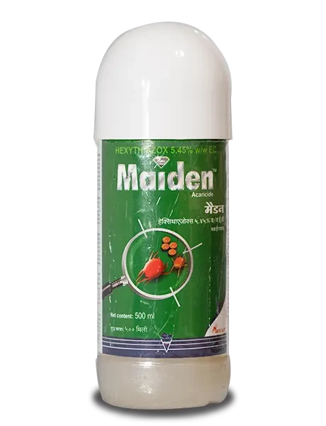 Biostadt Maiden Insecticide bottle contains Hexythiazox 5.45% w/w EC,and is 500ml in size.