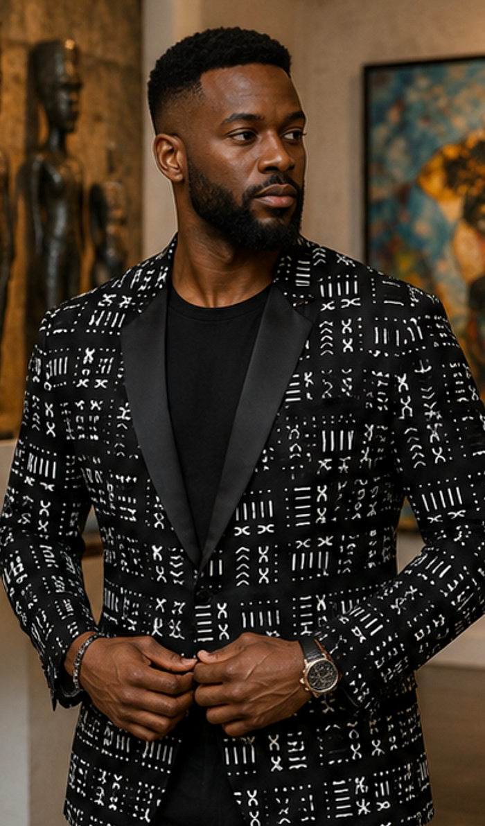 Men’s Black & White African Print Blazer