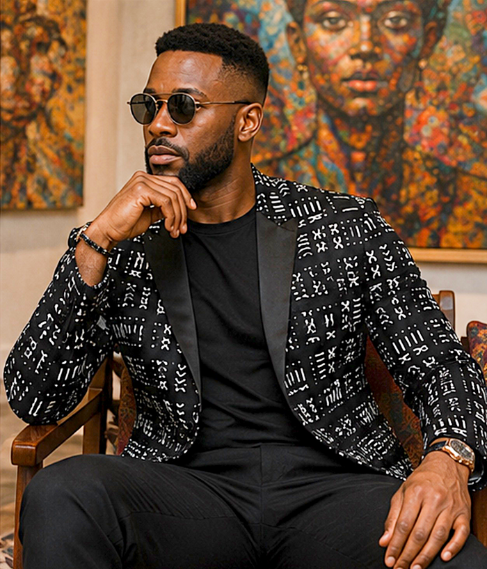 Men’s Black & White African Print Blazer