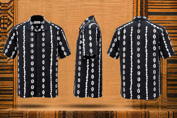 Men’s Black & White African Print Short-Sleeve Shirt