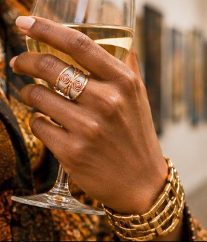 Mixed-Metal Spiral Statement Ring – Silver, Gold & Copper Tone