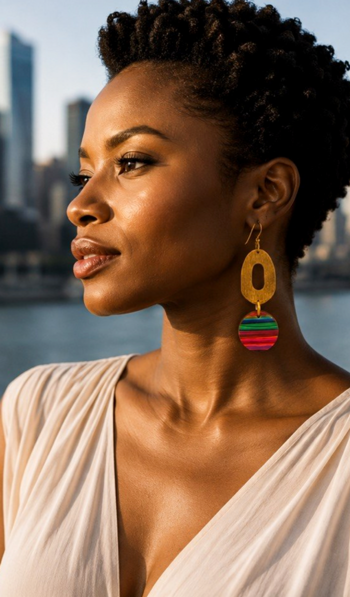 Multicolor & Antique Gold Geometric Drop Earrings