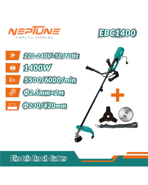 Neptune BC-1200E 2 in 1 Electric Corded Brush Cutter Portable & Lightweight Grass Trimmer | 1400W, 7500 RPM, 380mm Cutting Width