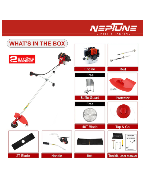Neptune BC-520 Brush Cutter 52 CC Advanced Technology Side Pack 2 Stroke Petrol Engine Grass Trimmer