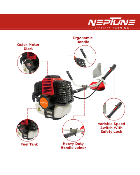 Neptune BC-520 Brush Cutter 52 CC Advanced Technology Side Pack 2 Stroke Petrol Engine Grass Trimmer