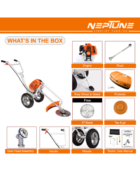 Neptune BC-520W Hand Push Brush Cutter | 2 Stroke Advanced Technology, 52CC Petrol Engine, 40T Blade