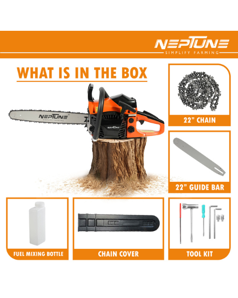 Neptune CS-58 Heavy Duty 58CC Powerful 2 Stroke Petrol Chain Saw | Woodcutting Saw with 56CM (22") Blade