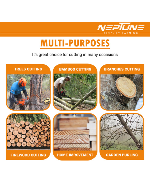 Neptune CS-58 Heavy Duty 58CC Powerful 2 Stroke Petrol Chain Saw | Woodcutting Saw with 56CM (22") Blade