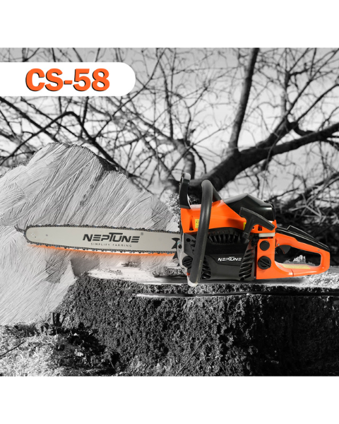 Neptune CS-58 Heavy Duty 58CC Powerful 2 Stroke Petrol Chain Saw | Woodcutting Saw with 56CM (22") Blade