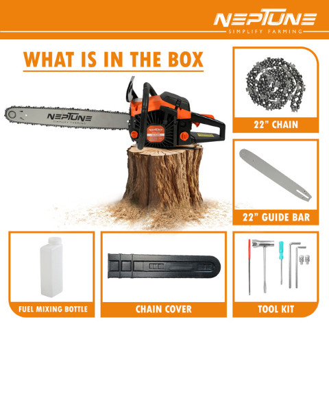 Neptune CS-62 Heavy Duty 62CC Powerful 2Stroke Petrol Chain Saw | Woodcutting Saw with 55.8cm (22") Blade