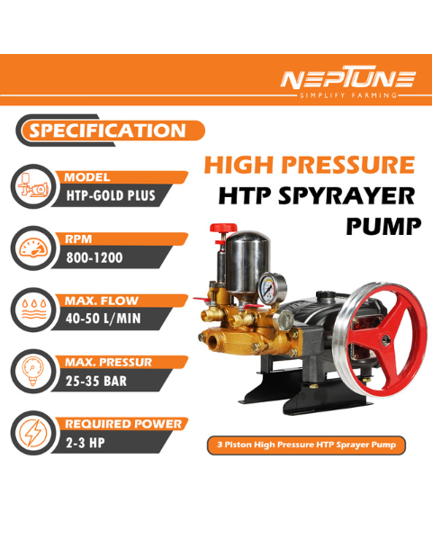 Neptune HTP-Gold-Plus Triplex Sprayer Pump | 30-45 L/min Output | High Pressure Tractor-Mounted Sprayer Pump