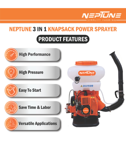Neptune MBD-20 2 in 1 Knapsack Mist Blower, Powder Duster and Sprayer, 2-Stroke 43cc Petrol Engine, 20L Tank Capacity