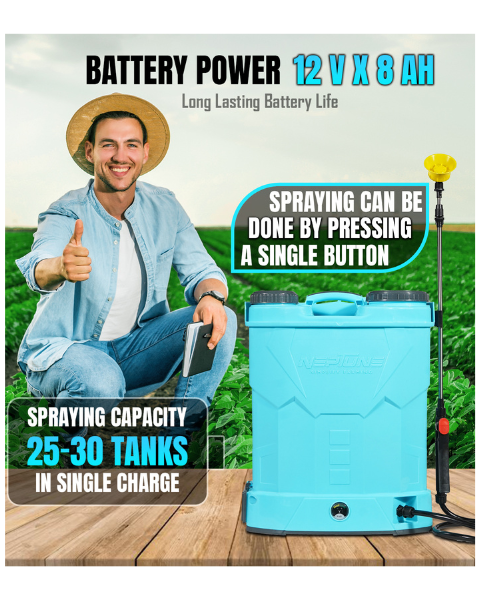 Neptune Model-12 Knapsack Battery Sprayer 12V 8Amp, 20L Tank, Telescopic Lance with 4 Nozzles